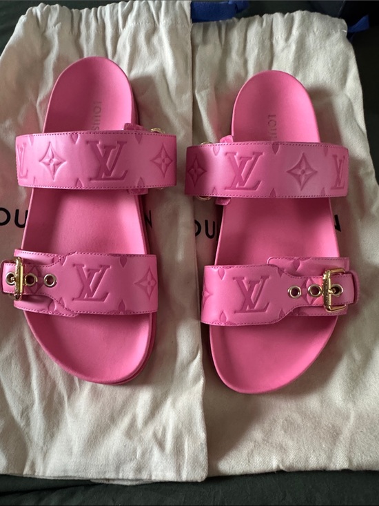 Louis Vuitton Shoes - LV Calfskin Monogram Embossed Bom Dia Flat Mule Sandals
